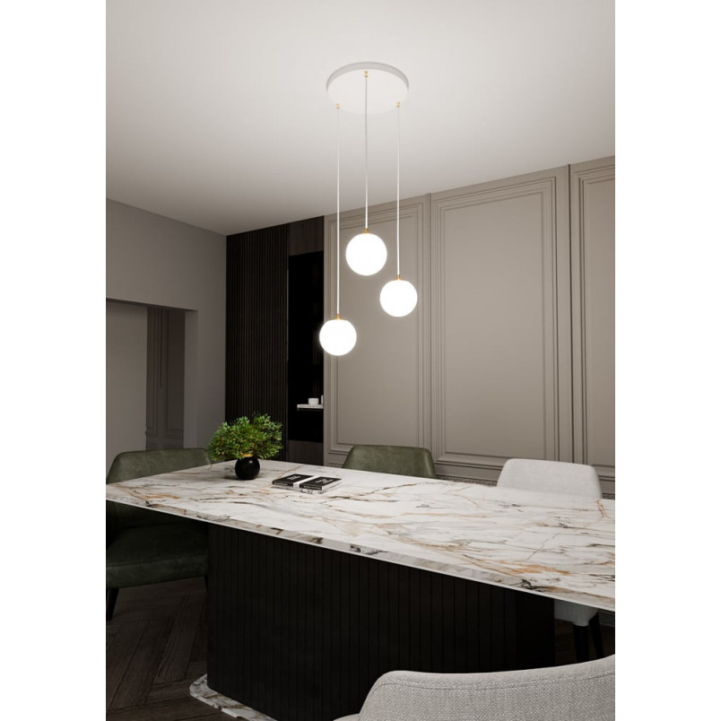 Lampa wisząca 3 szklane kule Royal 40cm biały / złoty Emibig