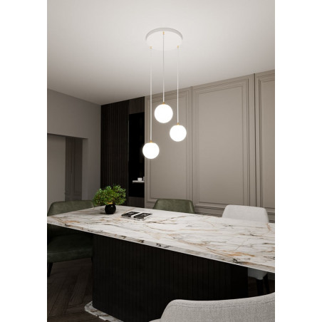 Lampa wisząca 3 szklane kule Royal 40cm biały / złoty Emibig