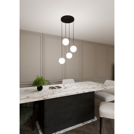 Lampa wisząca 4 szklane kule Royal 40cm biały / złoty / czarny Emibig