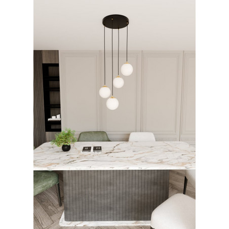 Lampa wisząca 4 szklane kule Royal 40cm biały / złoty / czarny Emibig