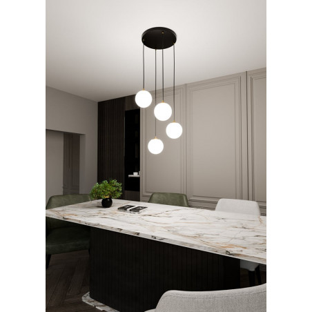 Lampa wisząca 4 szklane kule Royal 40cm biały / złoty / czarny Emibig