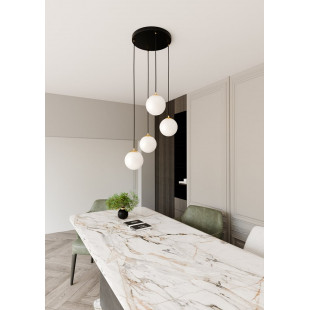 Lampa wisząca 4 szklane kule Royal 40cm biały / złoty / czarny Emibig