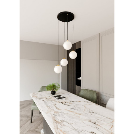 Lampa wisząca 4 szklane kule Royal 40cm biały / złoty / czarny Emibig