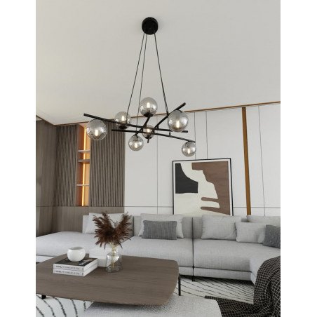 Lampa wisząca Essa VIII - szklane kule, grafit/czarny | Emibig