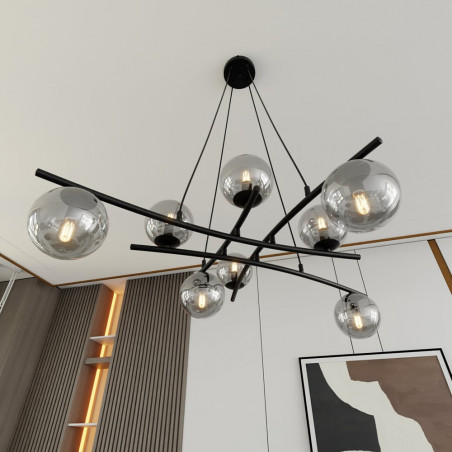 Lampa wisząca Essa VIII - szklane kule, grafit/czarny | Emibig