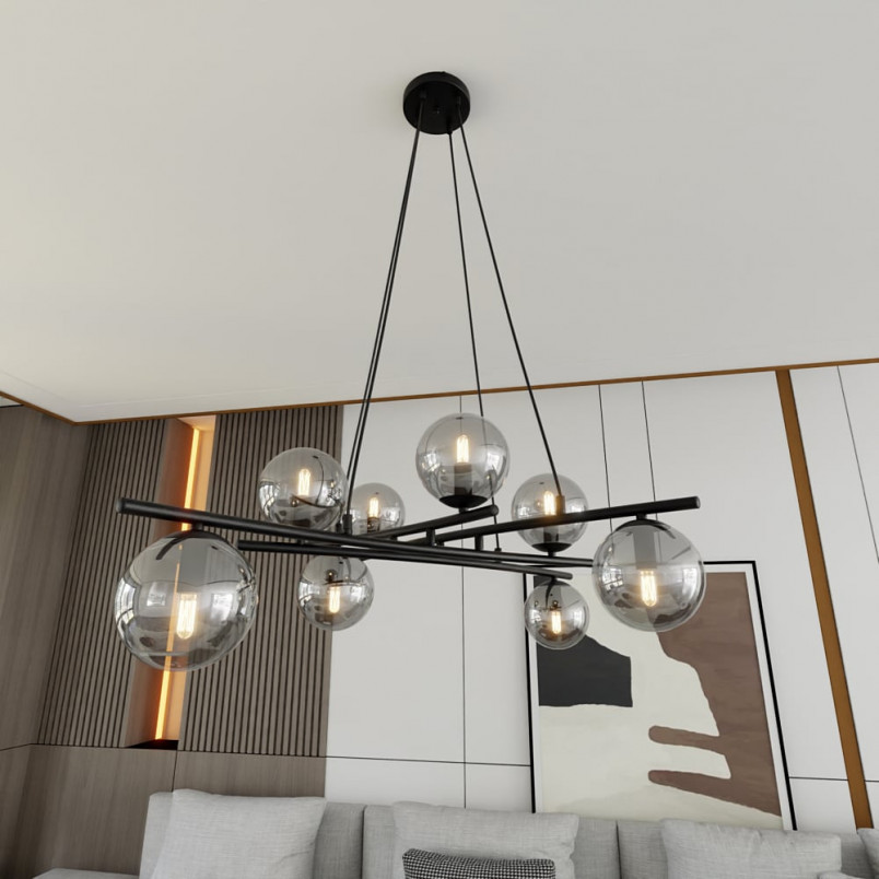 Lampa wisząca Essa VIII - szklane kule, grafit/czarny | Emibig