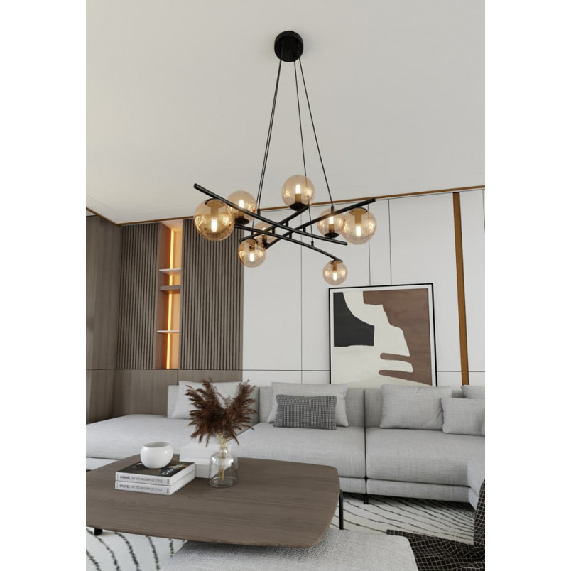 Lampa wisząca Essa VIII - szklane kule, miodowy/czarny | Emibig