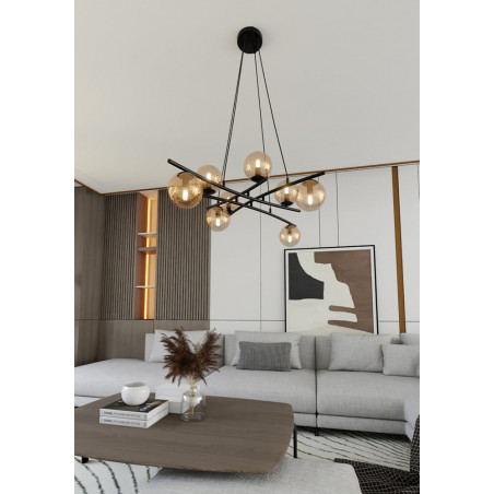 Lampa wisząca Essa VIII - szklane kule, miodowy/czarny | Emibig