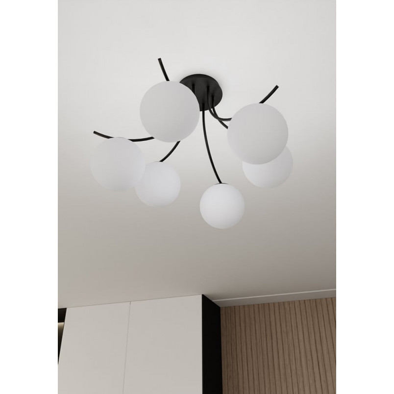 Lampa Sufitowa Boston VI - Szklane Kule, Biało-Czarna | Emibig