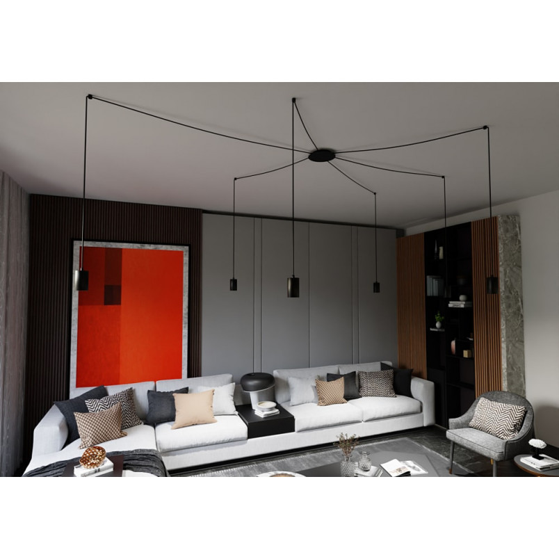 Lampa Wisząca "Pająk" Regulowana Traker VI Czarna - Emibig