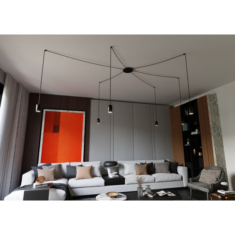 Lampa Wisząca "Pająk" Regulowana Traker VI Czarna - Emibig