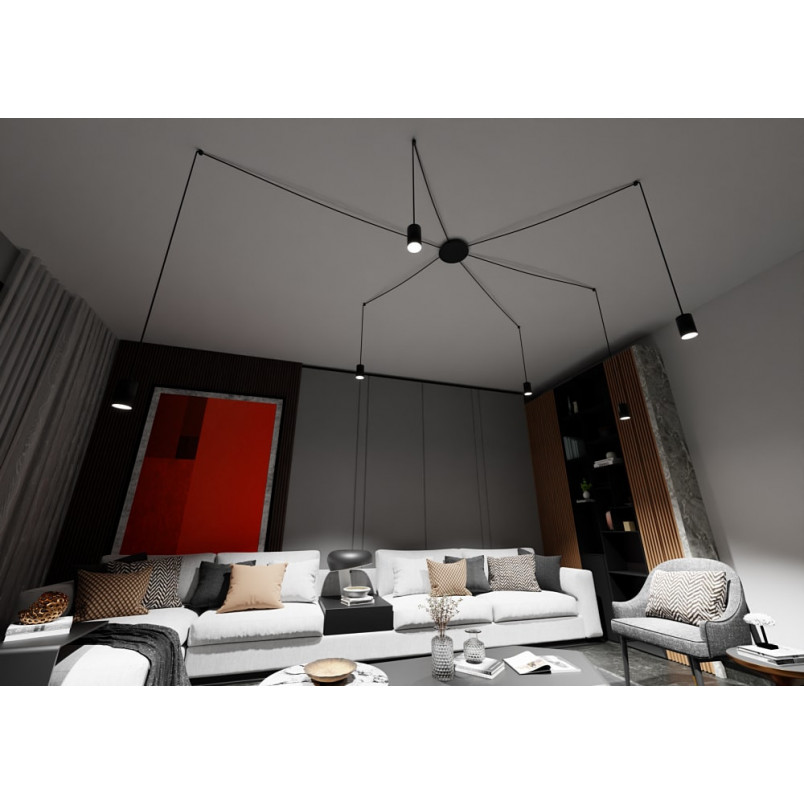 Lampa Wisząca "Pająk" Regulowana Traker VI Czarna - Emibig