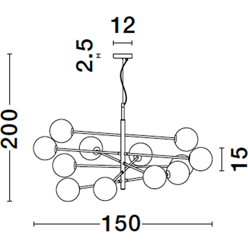 Lampa wisząca Glasbollar XII - 150cm, szkło, biało-złota | Decolab24