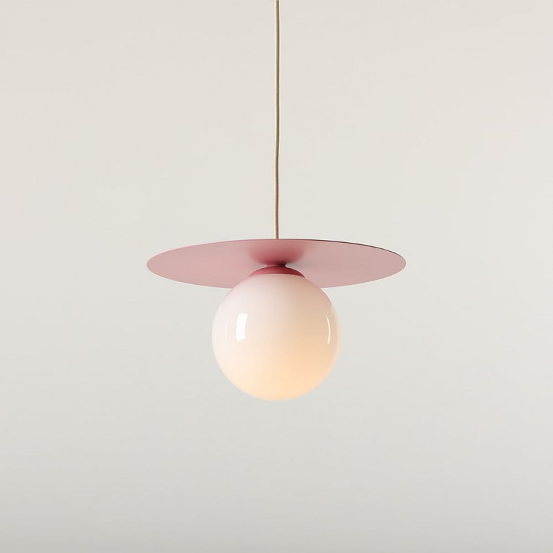 Lampa wisząca Loop - szklana kula biała/różowa | Aldex