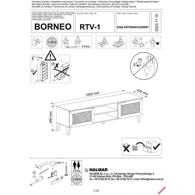 Szafka RTV Boho Borneo 150x40 dąb Halmar | Sklep meblowy