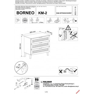 Komoda boho na nóżkach z 3 szufladami Borneo 80x40cm dąb aristan Halmar