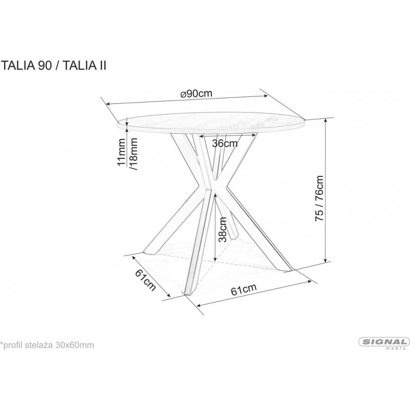 Stół okrągły loft Talia II 90cm Signal - Dąb/Czarny
