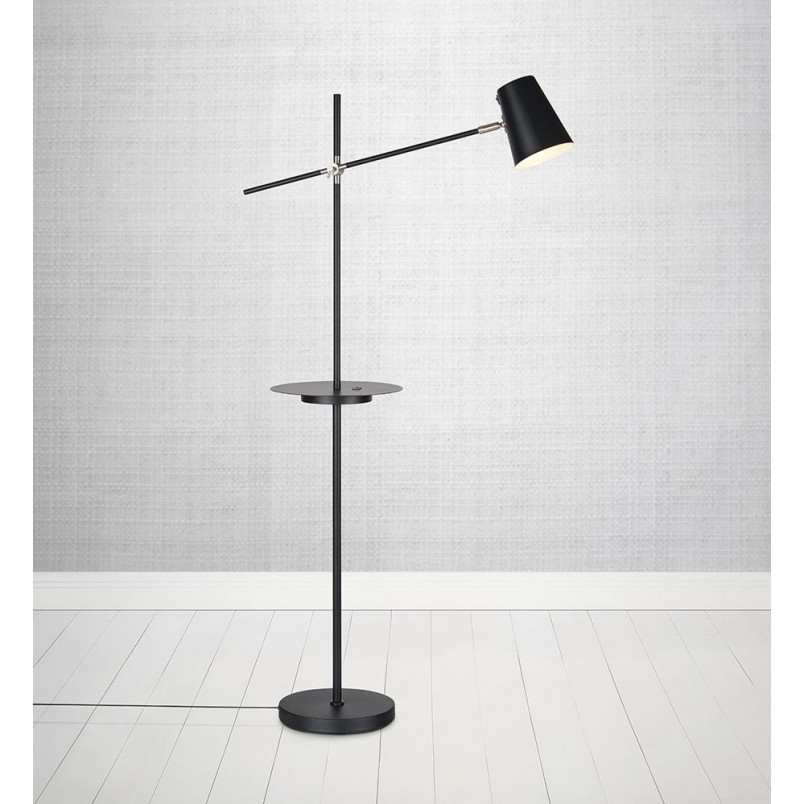 Lampa podłogowa Linear czarna z półką i USB - Markslojd
