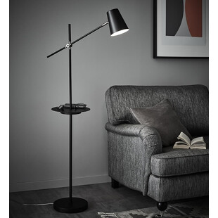 Lampa podłogowa Linear czarna z półką i USB - Markslojd