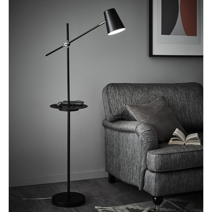 Lampa podłogowa Linear czarna z półką i USB - Markslojd