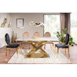 Stół ceramiczny Signal Hermes 160x90cm - Glamour, Biały Marmur, Złoty