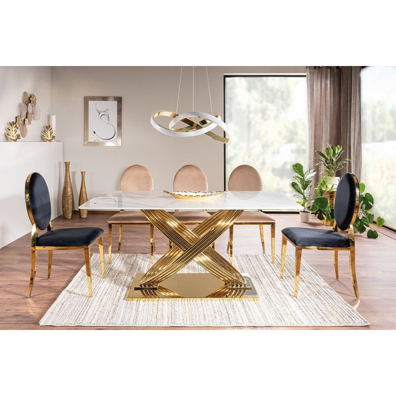Stół ceramiczny Signal Hermes 160x90cm - Glamour, Biały Marmur, Złoty