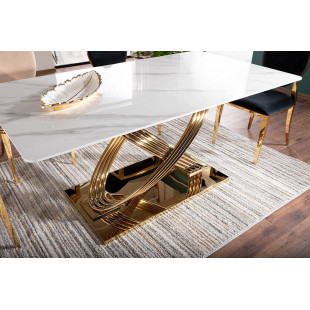 Stół ceramiczny Signal Hermes 160x90cm - Glamour, Biały Marmur, Złoty