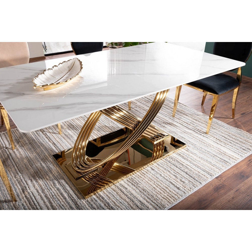 Stół ceramiczny Signal Hermes 160x90cm - Glamour, Biały Marmur, Złoty