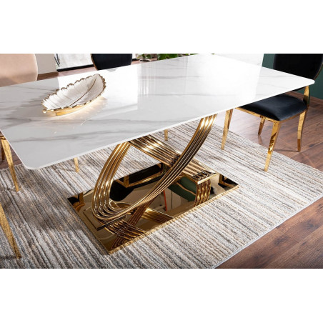 Stół ceramiczny Signal Hermes 160x90cm - Glamour, Biały Marmur, Złoty