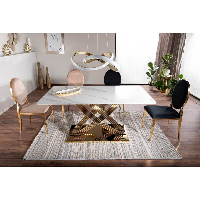 Stół ceramiczny Signal Hermes 160x90cm - Glamour, Biały Marmur, Złoty