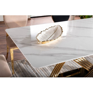 Stół ceramiczny Signal Hermes 160x90cm - Glamour, Biały Marmur, Złoty
