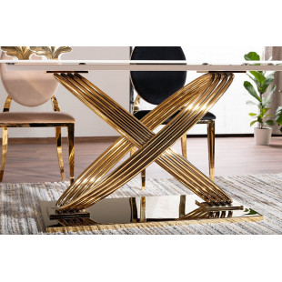 Stół ceramiczny Signal Hermes 160x90cm - Glamour, Biały Marmur, Złoty