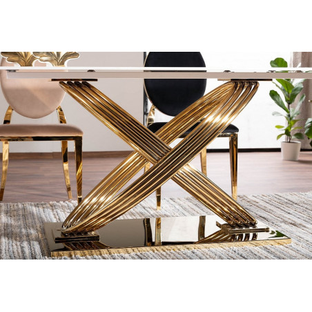 Stół ceramiczny Signal Hermes 160x90cm - Glamour, Biały Marmur, Złoty