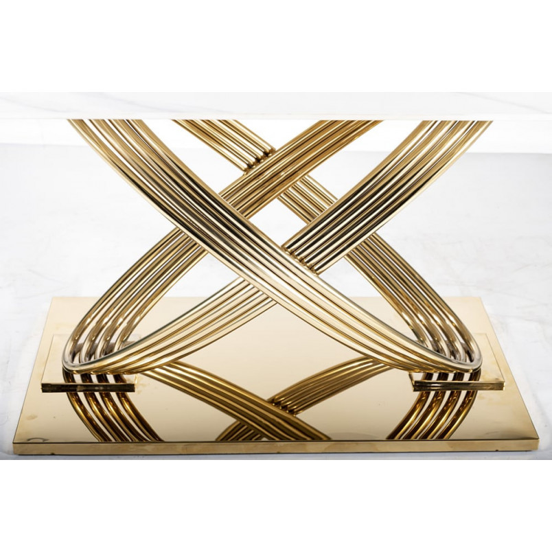 Stół ceramiczny Signal Hermes 160x90cm - Glamour, Biały Marmur, Złoty