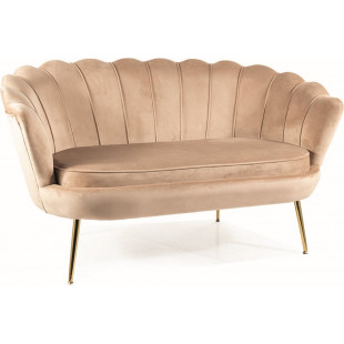 Sofa welurowa muszelka 2 osobowa Camellia Velvet 135cm beżowy / złoty Signal
