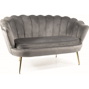 Sofa welurowa muszelka 2 osobowa Camellia Velvet 135cm szary / złoty Signal