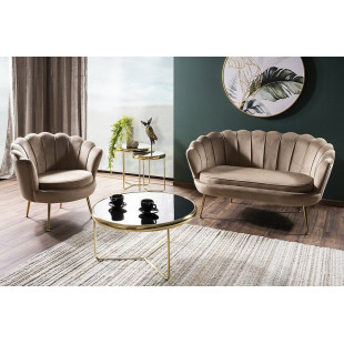 Sofa welurowa Camellia 135cm beżowa/złota - Signal | Komfort i styl