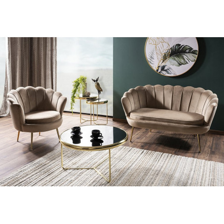 Sofa welurowa Camellia 135cm beżowa/złota - Signal | Komfort i styl