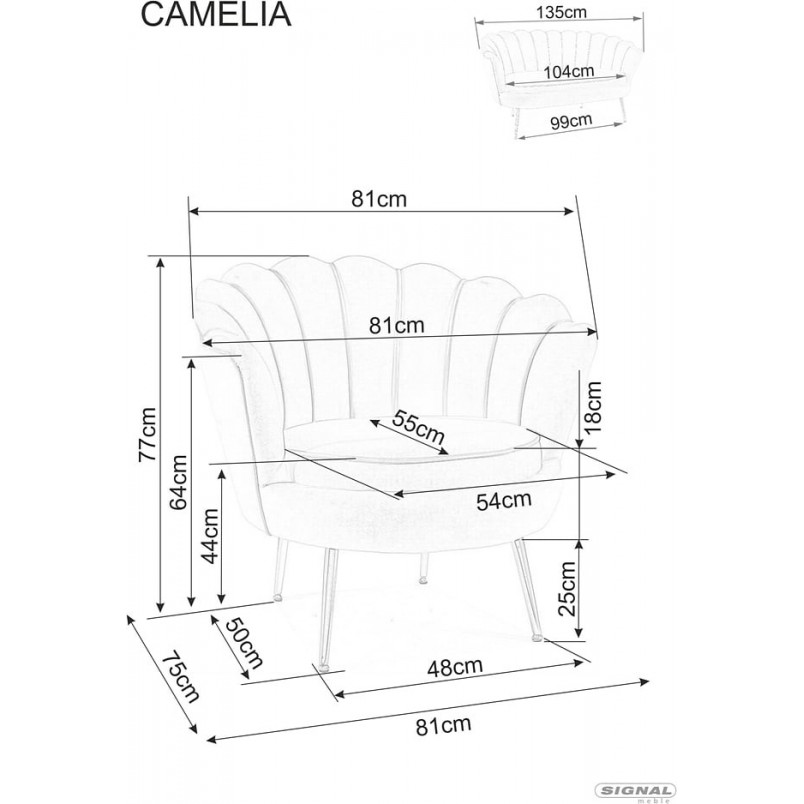 Fotel welurowy Camellia - beżowy/złoty Signal | Komfort i elegancja