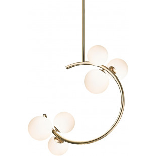 Lampa sufitowa 6 szklanych kul glamour Molecule Long 54x27cm biało-złota Zumaline