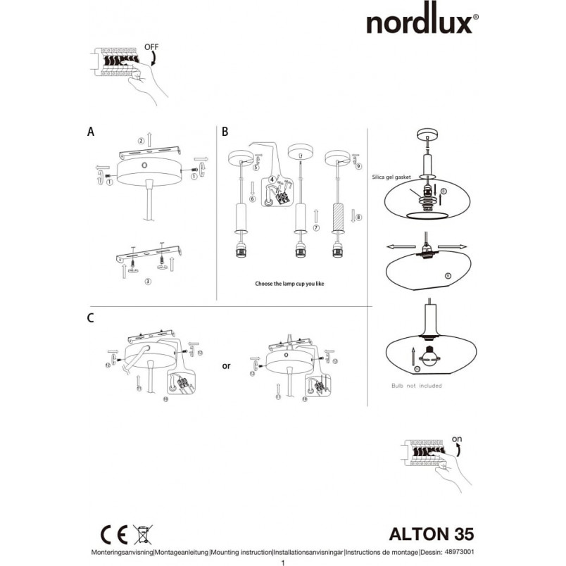 Lampa wisząca Alton Nordlux - Szklany klosz, mosiądz | Sklep z lampami