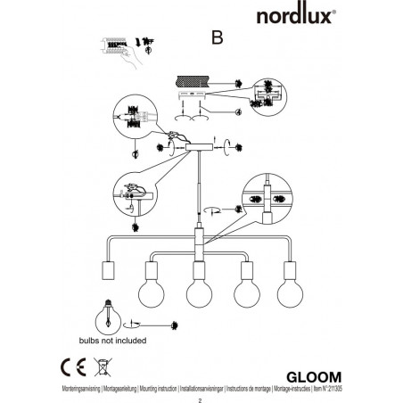 Lampa wisząca Gloom mosiężna Nordlux | 5 punktów, E27