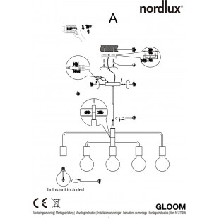 Lampa wisząca Gloom mosiężna Nordlux | 5 punktów, E27