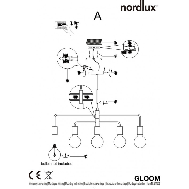 Lampa wisząca Gloom mosiężna Nordlux | 5 punktów, E27