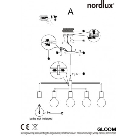 Lampa wisząca Gloom mosiężna Nordlux | 5 punktów, E27