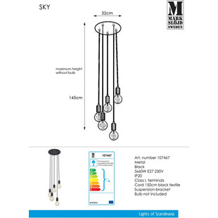 Lampa wisząca Sky V Markslojd | Industrialna, 5 punktów, Czarna