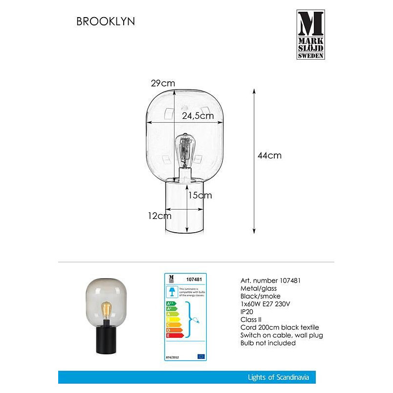 Lampa stołowa Brooklyn - szklana, dymiona, Markslojd | Kup teraz