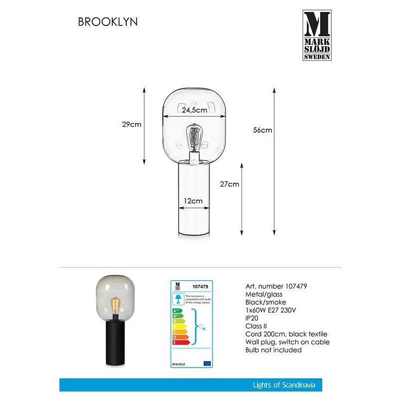 Lampa stołowa Brooklyn - szkło dymione, Markslojd | Kup teraz!
