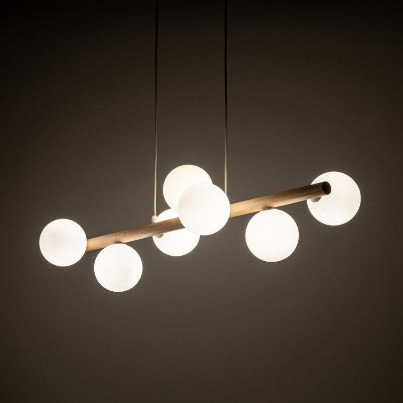 Lampa wisząca Estera Wood VII - Szklane kule z drewnem | TK Lighting