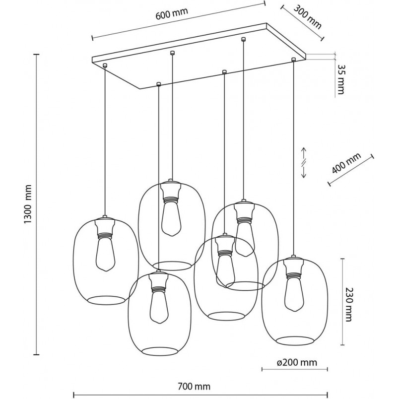 Lampa wisząca szklana Elio VI | 6 punktów, multikolor | TK Lighting